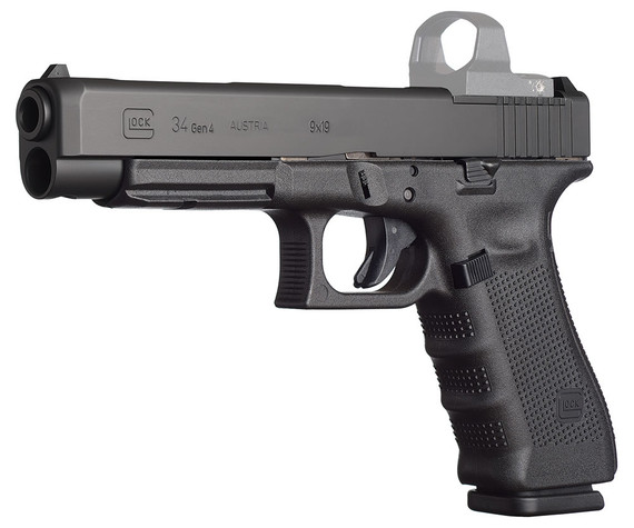 Glock PG3430101MOS Model G34 Gen 4 MOS Pistol, 9mm, 5.3 in BBL, Double Act, Black Grips, Adj Sights, Black Finish, 10+1 Rds