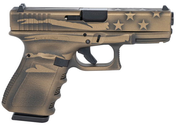 Glock PI2350204-BBBWFLAG G23 Compact 40 S&W 4.02 in 13+1 Black/Coyote Battle Worn Flag Cerakote Black/Coyote Battle Worn Flag Interchangeable Backstrap Grip