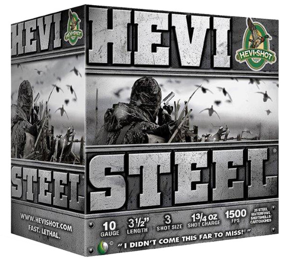 HEVI-Shot HS61003 Hevi-Steel 10 Gauge 3.5 in 1-3/4 oz 3 Shot 25 Bx/ 10 Cs