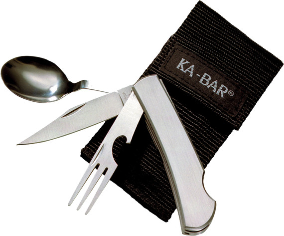 Ka-Bar 1301 HOBO 3-in-1 Utensil Kit SS 3 in ClipPoint/Spoon/Fork w/Nylon Sheath