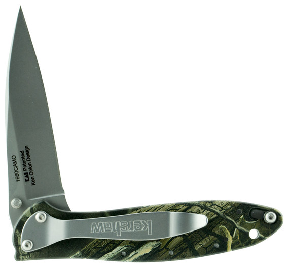 Kershaw 1660CAMO Leek Knife 3 in Sandvik 14C28N Steel Drop Point 6061-T6 Anodized Aluminum Camo