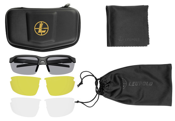 Leupold 179089 Tracer Removable Polycarbonate Shadow Gray Lens Matte Black Polyamide Wraparound Frame Includes Clear & Yellow Lens, Carrying Case, Bag, & Lens Cloth