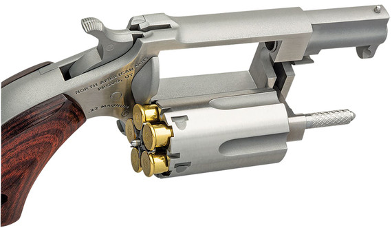 North American Arms SWC4 Sidewinder *CA Compliant 22 LR or 22 WMR 5rd 4 in Barrel, Overall Stainless Steel Finish & Rosewood Birdshead Grip Includes Cylinder , Revolver