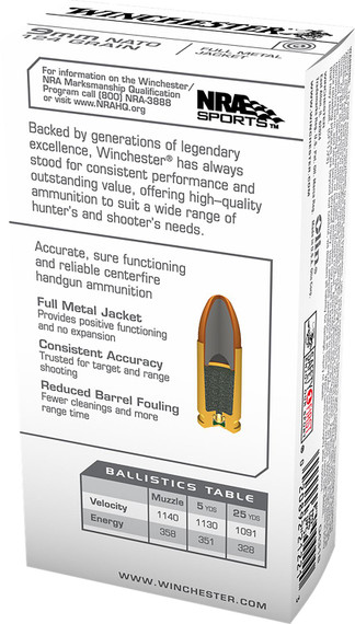 Winchester Ammo Q4318 USA 9mm Luger 124 gr Full Metal Jacket 50 Per Box/ 10 Case
