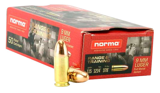 Norma Ammunition (RUAG) 620240050 Range and Training 9mm Luger 115 gr Full Metal Jacket (FMJ) 50 Bx/ 20 Cs