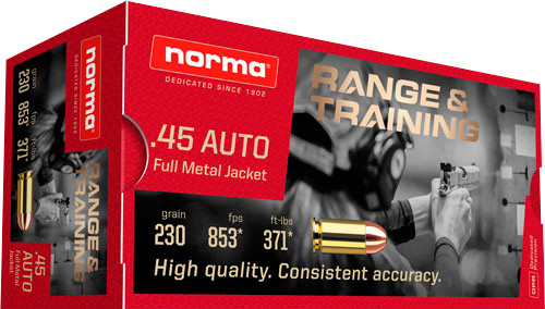 Norma Ammunition (RUAG) 620840050 Range and Training 45 ACP 230 gr Full Metal Jacket (FMJ) 50 Bx/ 20 Cs