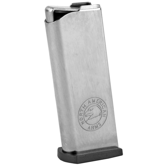 North American Arms Magazine, 25ACP/32ACP, 6 Rounds, Fits Guardian, Stainless Steel, Flat Base Plate MZ-32