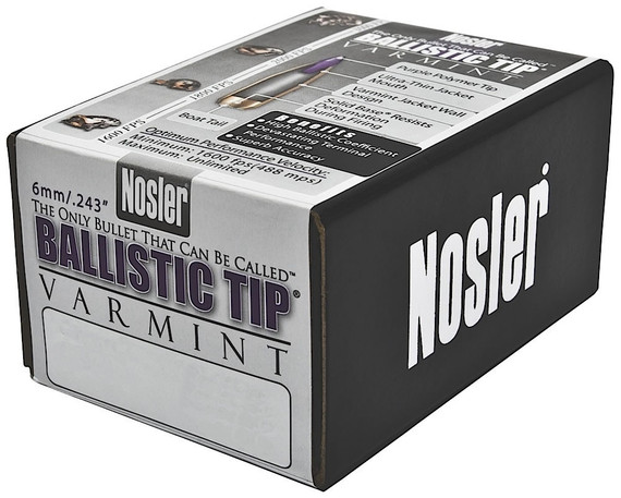 Nosler 39570 Spitzer Varmint Ballistic Tip 6MM Cal 70 Grain 250/Box, (Not Loaded)