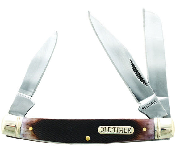 Old Timer 34OTB Schrade Middleman 2.42 in 440C Stainless Steel Clip Point/Sheepsfoot/Pen Sawcut Bone