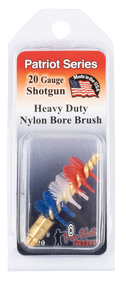 Pro-Shot PS20 Shotgun Bore Brush Patriot 20 Gauge Brass Core Nylon Bristle (Red, White, Blue)