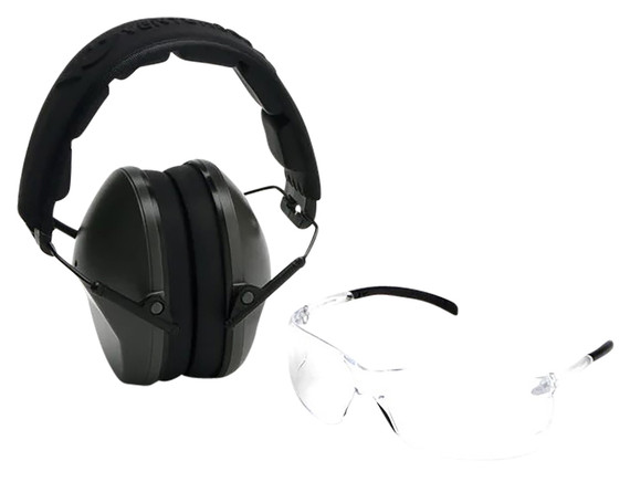 Pyramex VGCOMBO310 Low-Profile Combo Kit Scratch Resistant Clear Lens & Frame with Rubber Temple Tipst OD Green Low-Profile Earmuffs