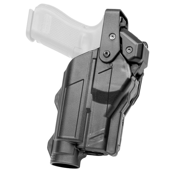 Rapid Force Rapid Force Duty Holster, Outside the Waistband Holster, Level 3 Retention, For Glock 17 with Light, Mid Ride, No Optics Hood, Right Hand, Polymer, Black RFS-0601-R-MB-9-D
