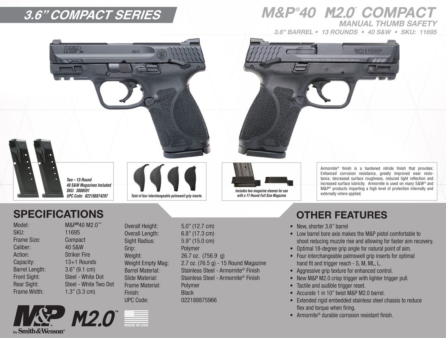 Smith & Wesson 11695 M&P 40 M2.0 Compact For Sale 40 S&W