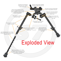 Steel forging is used on the bipod body to increase strength. All springs throughout the S7 bipod are E-coated to prevent corrosion. The innovative clutch-type locking leg design provides maximum contact, while maintaining tight tolerances for ease of use. The inner S7 bipod legs machined out of High- Tensile Strength AISI 7075 Aluminum Alloy (Type III, Class II). The inner bipod leg is also housed in a .500” deep Santoprene® foot cup. This provides more durability, stability, and protection against harsh elements. Steel forging is used on the bipod body to increase strength. All springs throughout the S7 bipod are E-coated to prevent corrosion. The innovative clutch-type locking leg design provides maximum contact, while maintaining tight tolerances for ease of use. The inner S7 bipod legs machined out of High- Tensile Strength AISI 7075 Aluminum Alloy (Type III, Class II). The inner bipod leg is also housed in a .500” deep Santoprene® foot cup. This provides more durability, stability, and protection against harsh elements.