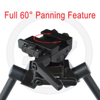 Bipod Pan allows the rifle to be moved or swivel from left to right on a horizontal plane. The S7 bipod pan feature moves on needle bearings for a perfectly smooth precision motion when panning across moving targets. The pan action has the ability to pan a 30° in both directions, for a full 60° of panning ability. Bipod Pan allows the rifle to be moved or swivel from left to right on a horizontal plane. The S7 bipod pan feature moves on needle bearings for a perfectly smooth precision motion when panning across moving targets. The pan action has the ability to pan a 30° in both directions, for a full 60° of panning ability.