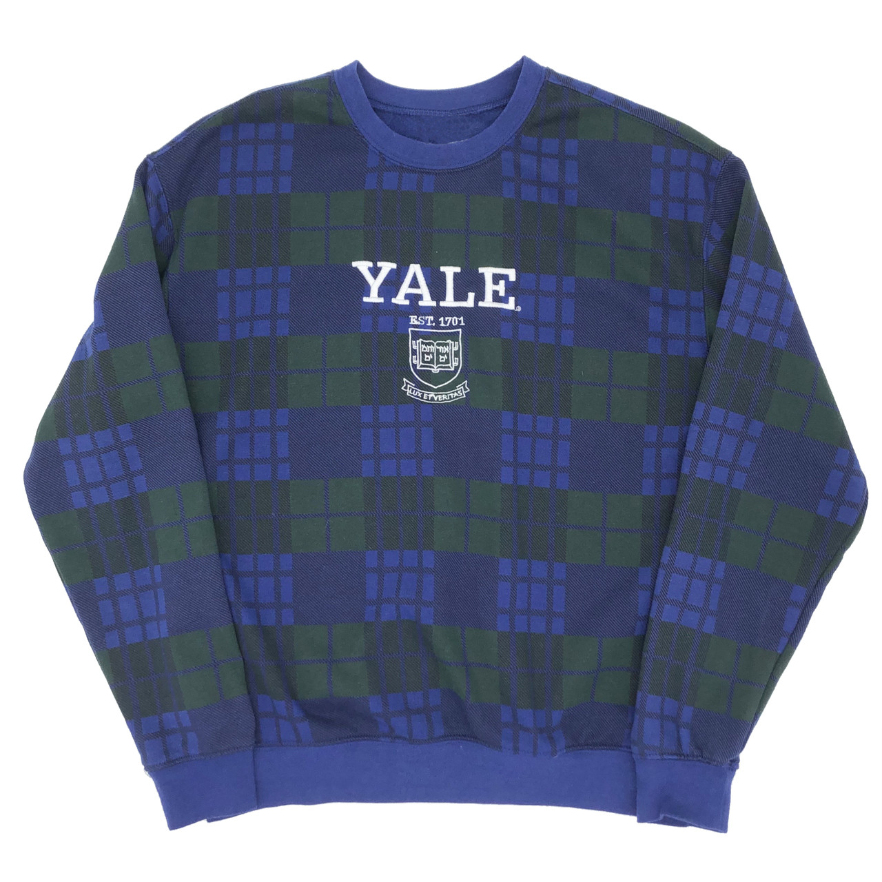 plaid crew neck sweatshirt