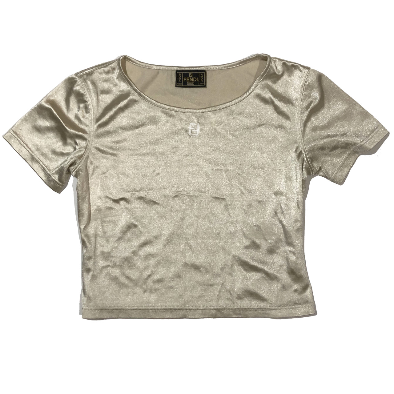 Vintage Fendi Roma Womens Metallic Crop Shirt