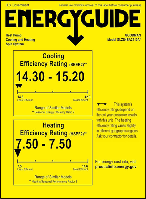 Goodman 4 Ton 14.3 Seer2 Heat Pump System with Multi Position Air Hand