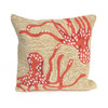 Frontporch Neutral and Coral Octopus Indoor/Outdoor Throw Pillow