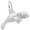 Manatee Charm -  Sterling Silver and 14k White Gold
