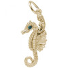 Mermaid and Seahorse Charm with Green Stone Accent - Gold Plate, 10k Gold, 14k Gold