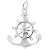Anchor and Wheel  Silver Charm - Sterling Silver and 14k White Gold