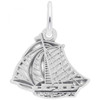 Detailed Sailboat  Silver Charm - Sterling Silver and 14k White Gold