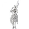 Hawaiian Hula Dancer Silver Charm - Sterling Silver and 14k White Gold