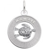 Hawaii and Turtle Circle Silver Charm - Sterling Silver and 14k White Gold