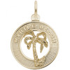 Myrtle Beach Palm Tree Circle Gold Charm - Gold Plate, 10k Gold, 14k Gold