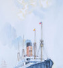 Nautical Oil Painting - The Cunard Liner Carpathia Outward Bound from Liverpool in the Moonlight - Closeup 1