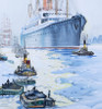 Nautical Oil Painting - The Cunard Liner Carpathia Outward Bound from Liverpool in the Moonlight - Closeup 2