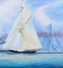 Nautical Oil Painting - Britannia and Vigilant off the Royal Yacht Squadron's Headquarters - Closeup 2