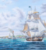 Nautical Oil Painting - Whaler 'Lexington' Leaving Nantucket - Closeup 1