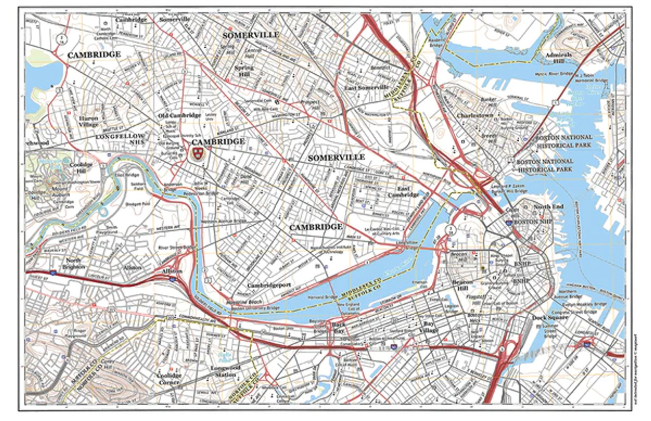 Cambridge, MA Modern Topo Map Placemats Set of 4