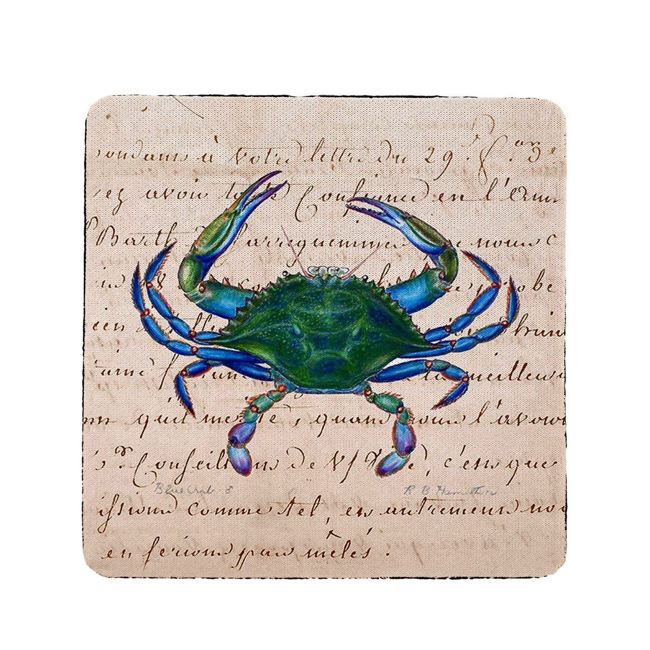 Male Blue Script Crab Coasters - Set of 4