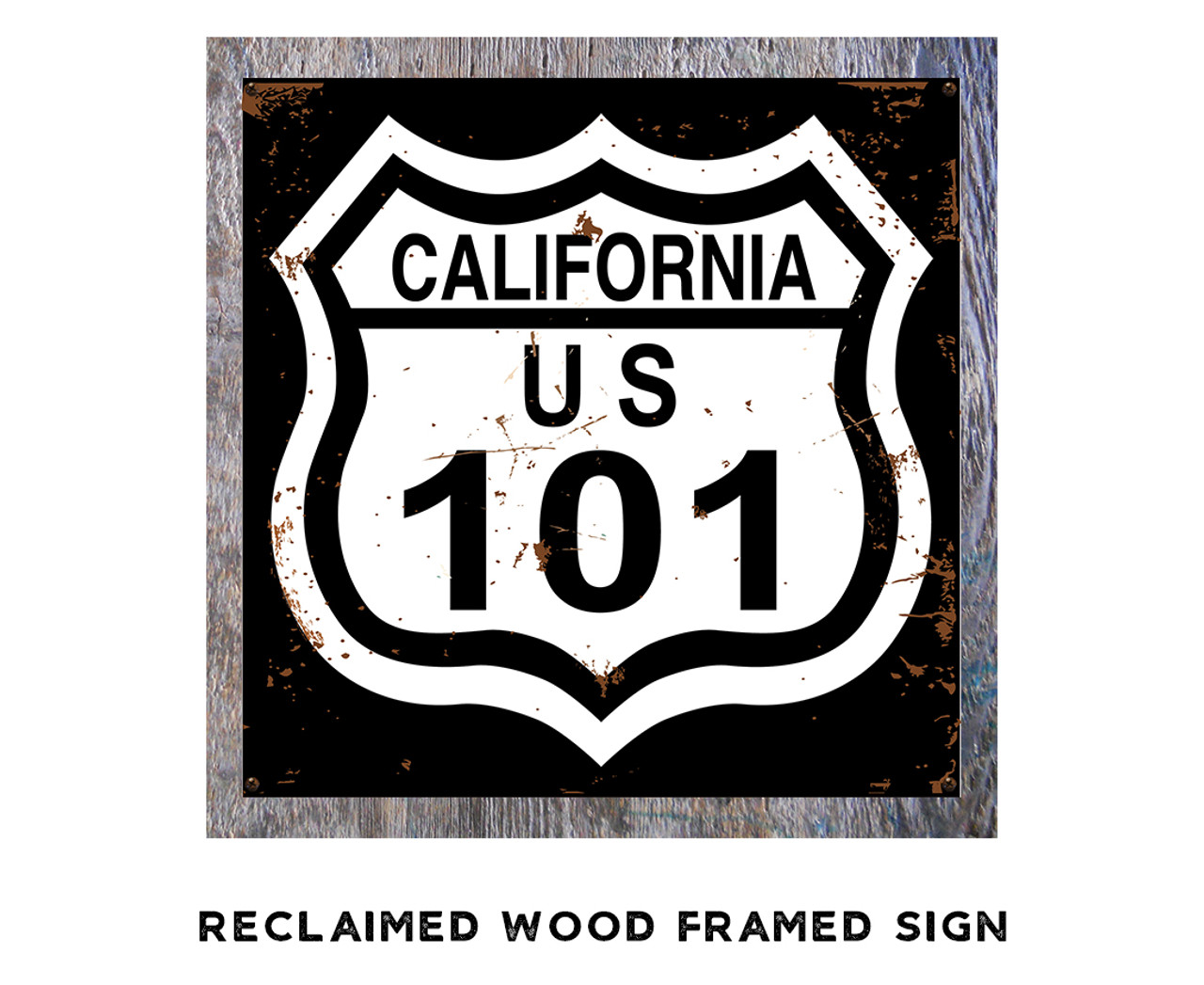 Highway 101 Metal Sign - Black and White