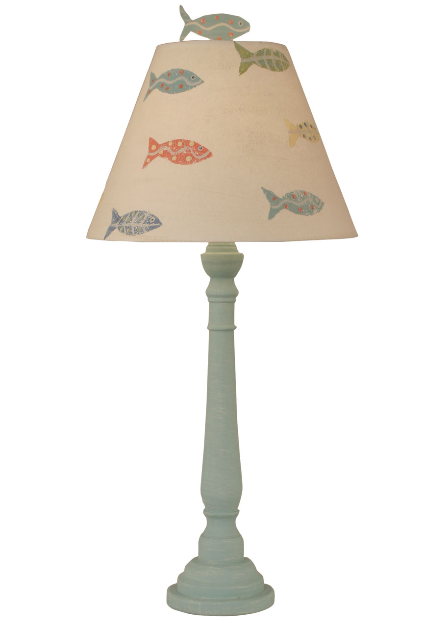 Weathered Shaded Round Buffet Lamp with School of Fish Shade