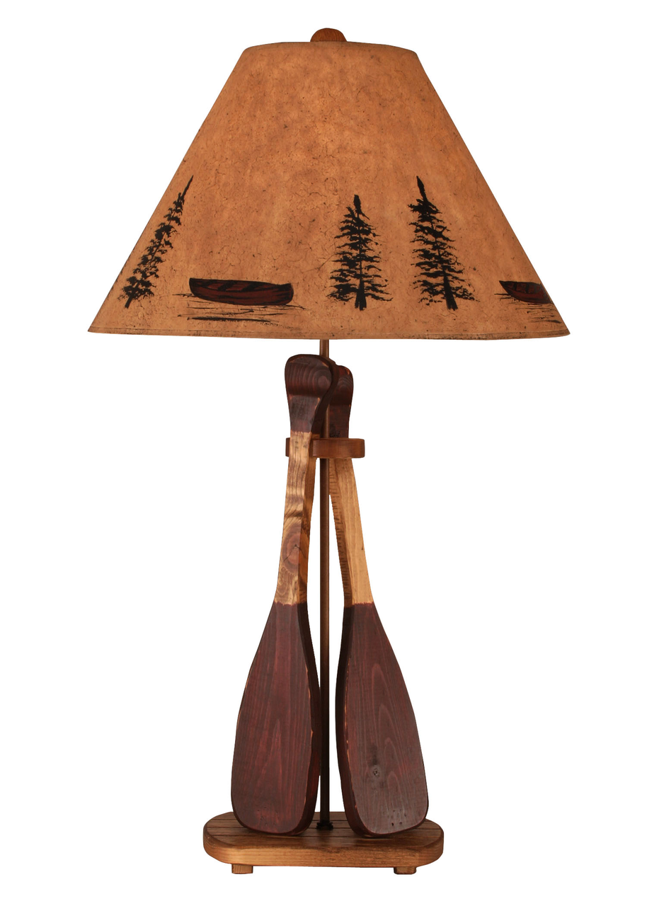 Stain/Red 2 Paddle Table Lamp