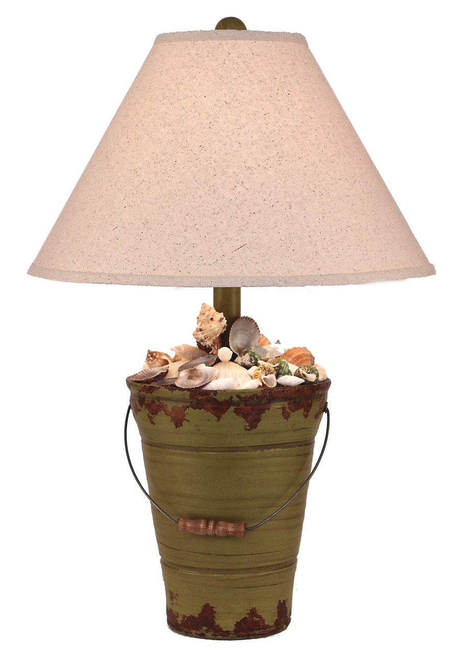 Aged Lime Bucket of Shells Table Lamp