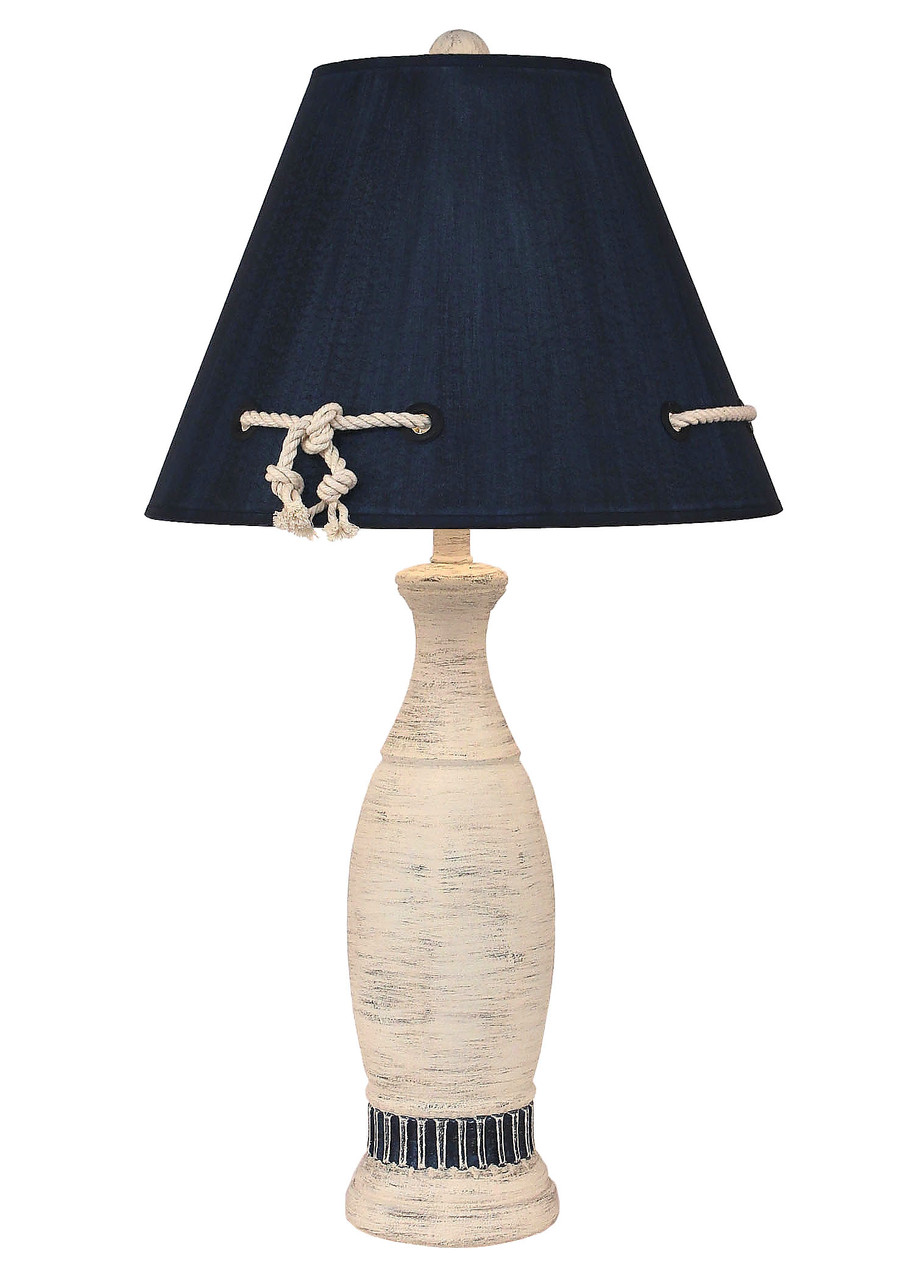 Cottage Navy Ribbed Pedestal Table Lamp