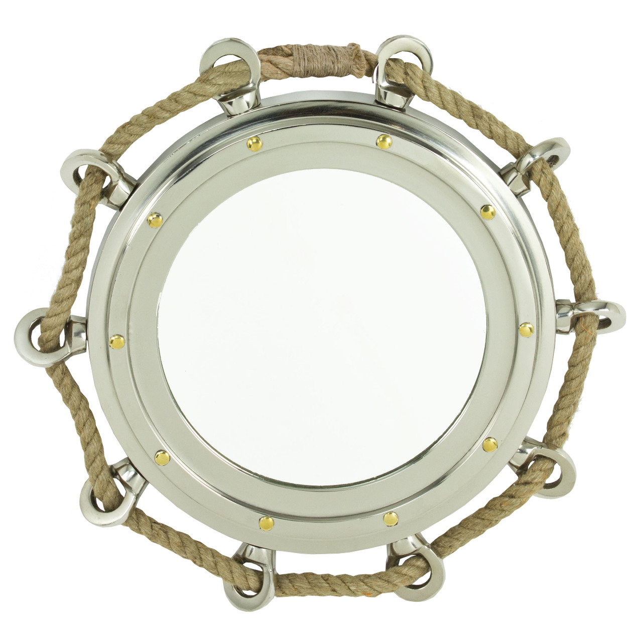 Porthole Mirror with Rope - Polished Aluminum 15.5"