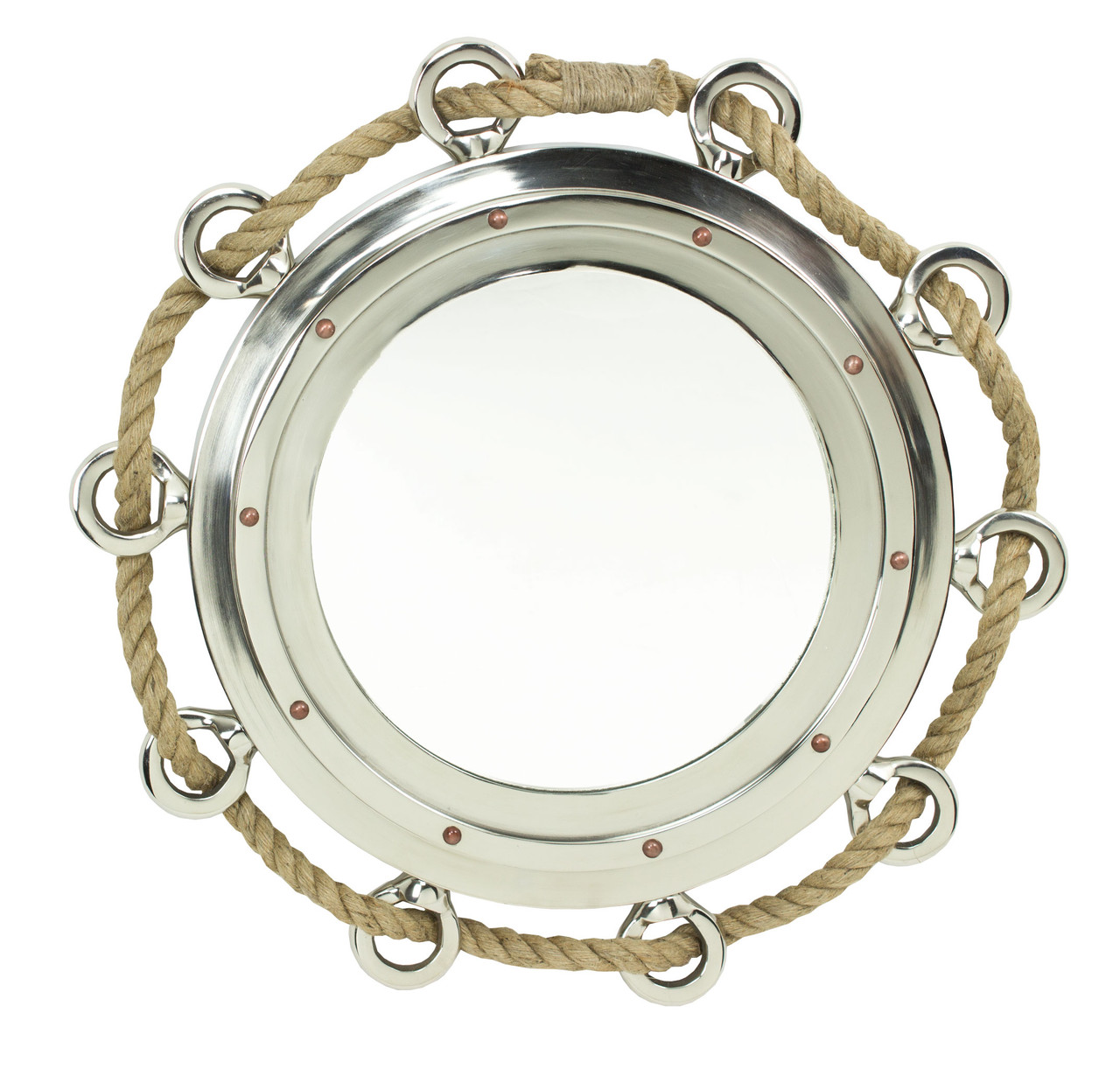 Porthole Mirror with Rope - Polished Aluminum 23"