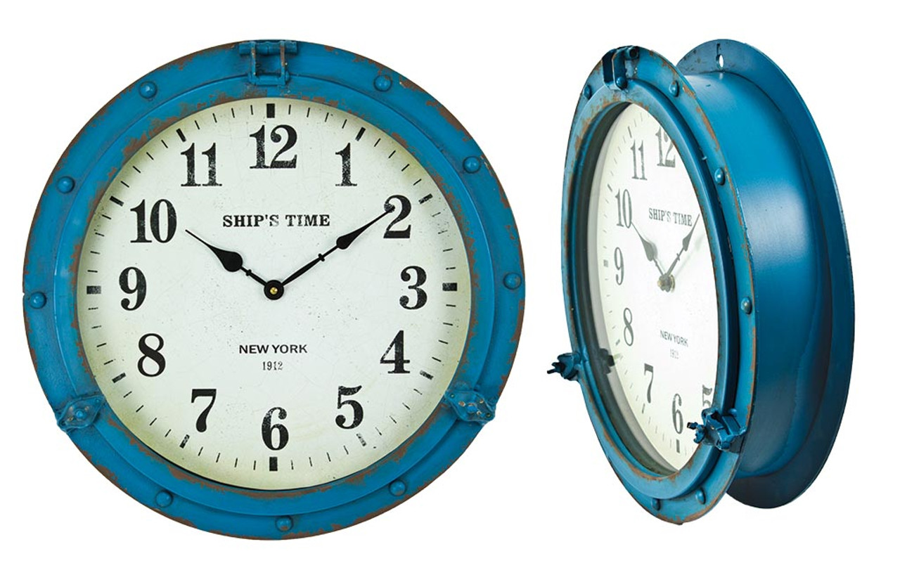 Porthole Clock - Antique Blue 16.5"