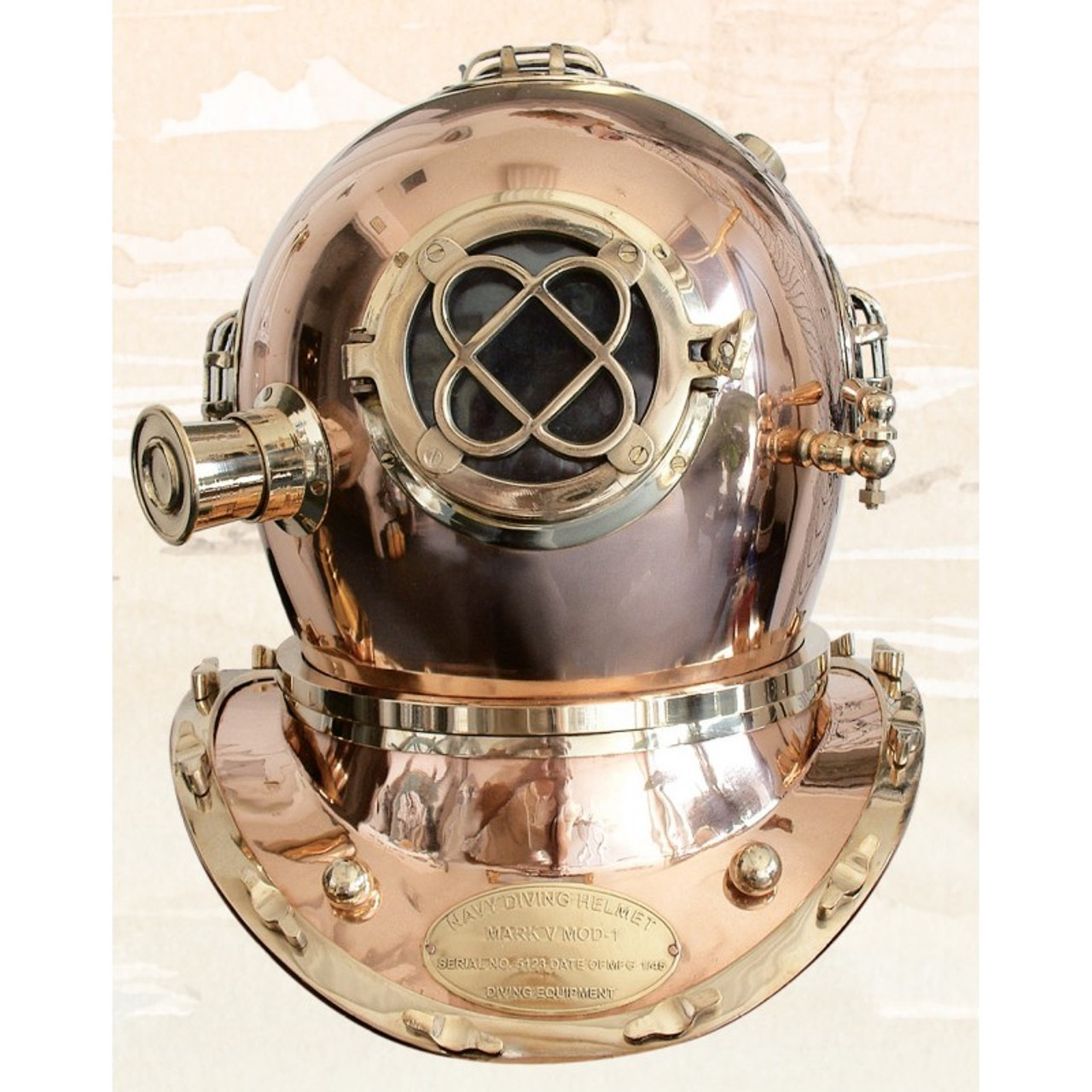 (BP-704 (S) 18") 18" Standard Mark V Diving Helmet with Wooden Base