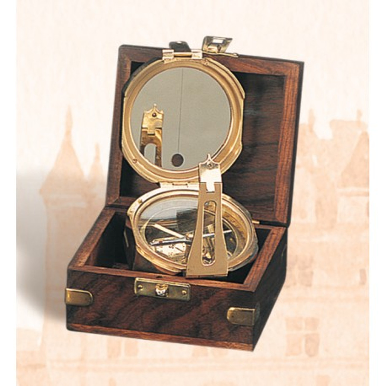 (BW-663) 4" Brass Brunton Compass with Wooden Display Box