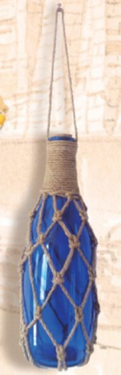 Glass Bottle Float with Net - Blue