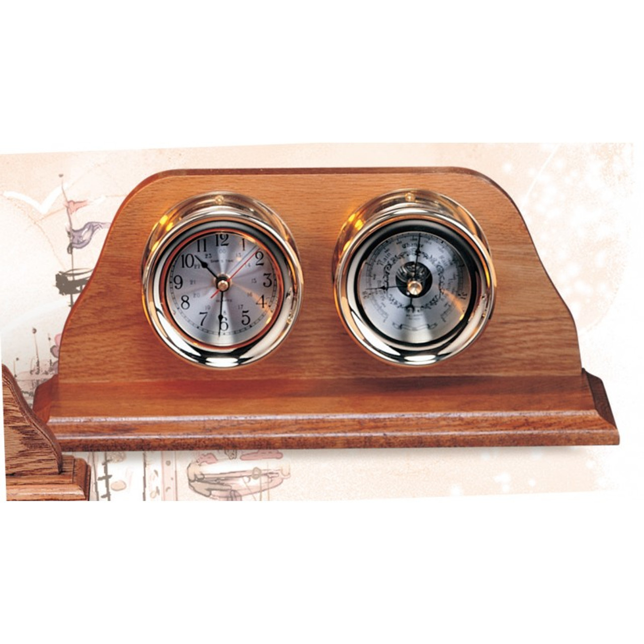 (TK-210C) Premium 7.5" Clock and Barometer with Wooden Base