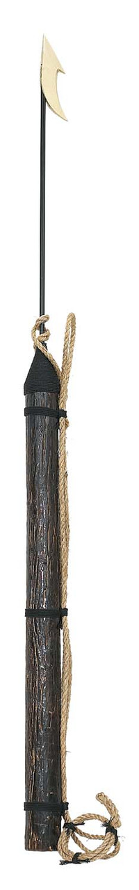 (H-048M)
5 Foot Hand Thrown Harpoon with distressed wood handle, fisherman's rope, and steel blade with toggle