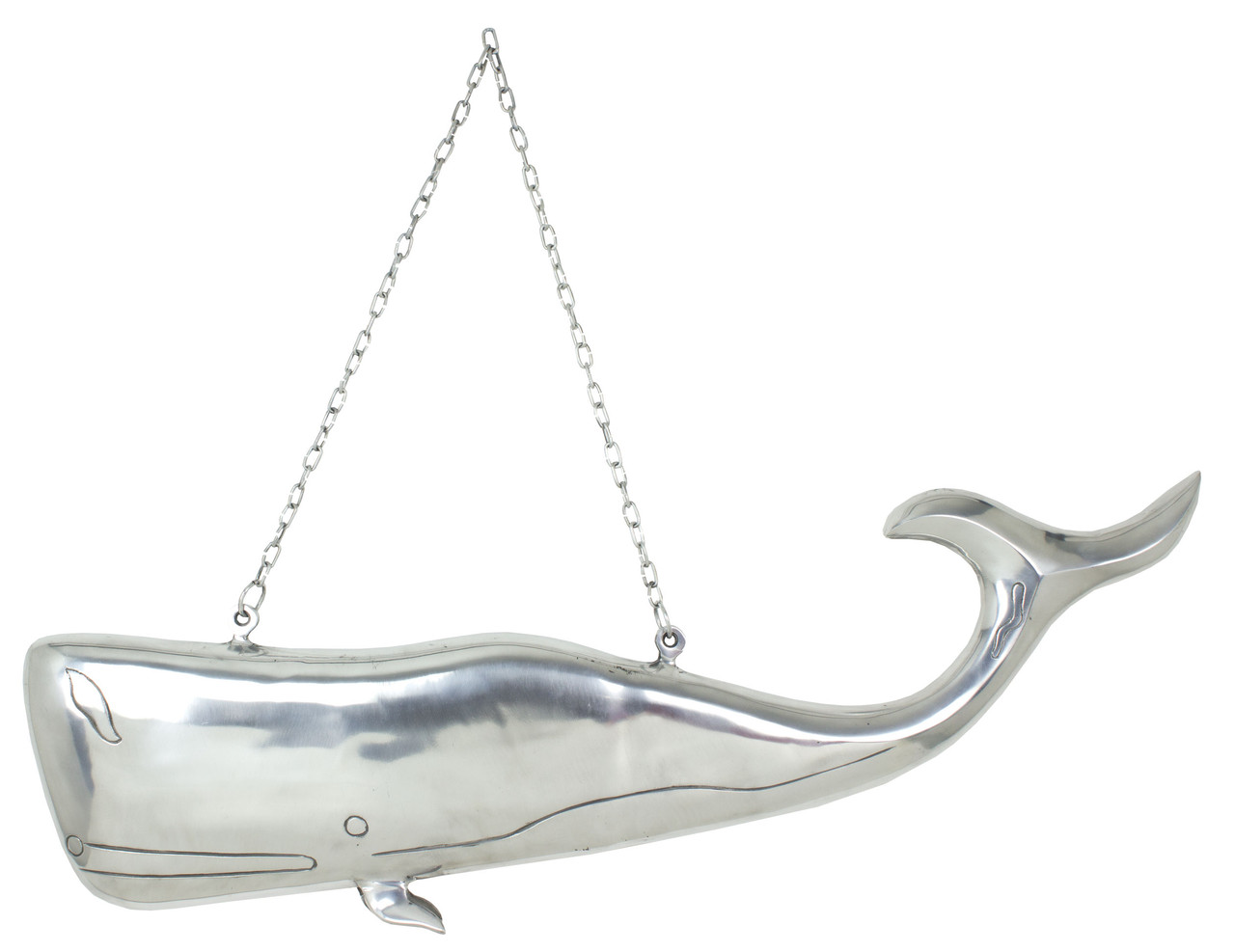 (MAL-179)
Extra Large Polished Aluminum Hanging Whale with Chain